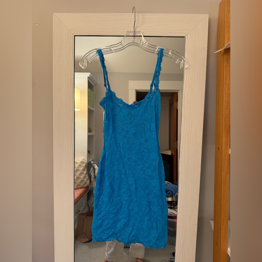 SKIMS Bright Blue Lace Slip Dress